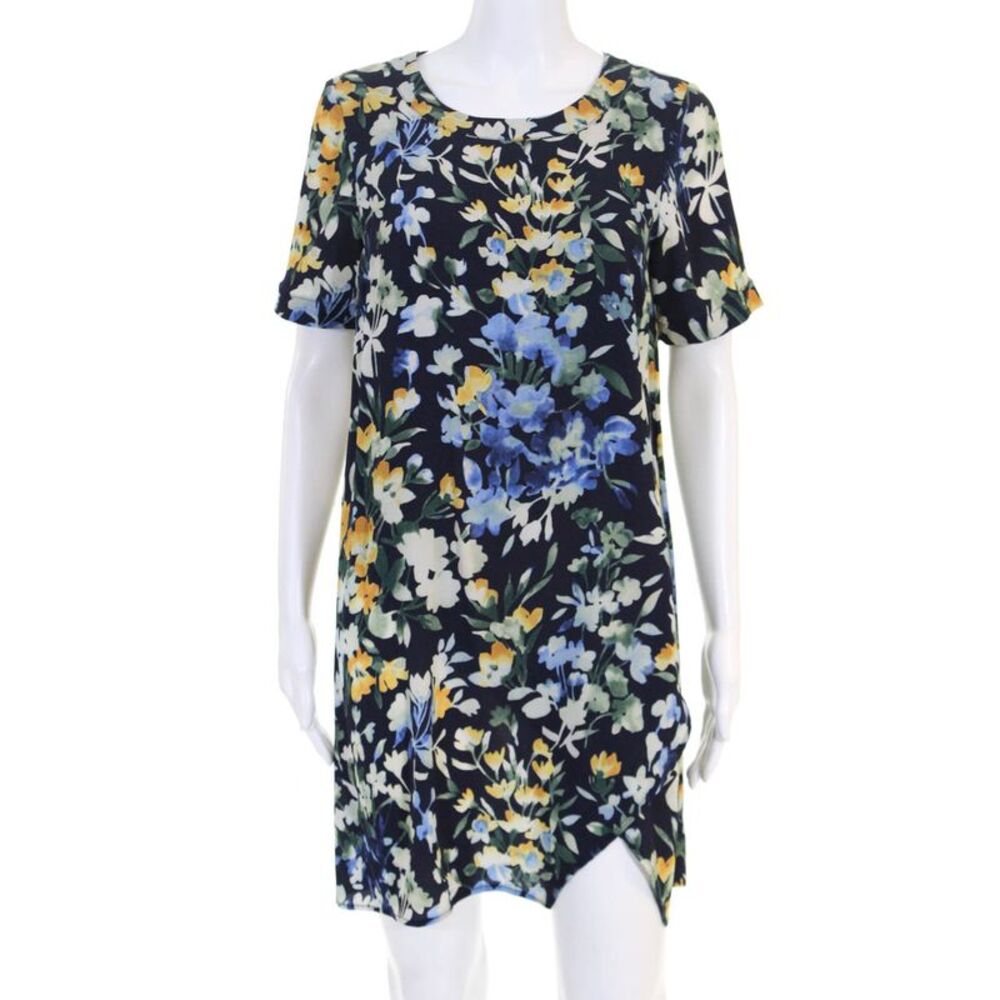 Slate & Willow Womens Crew Neck Floral Throw Shift Dress Blue Size 6 10371660